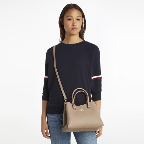 Tommy Hilfiger Handtasche Emblem Small Satchel Oat Milk