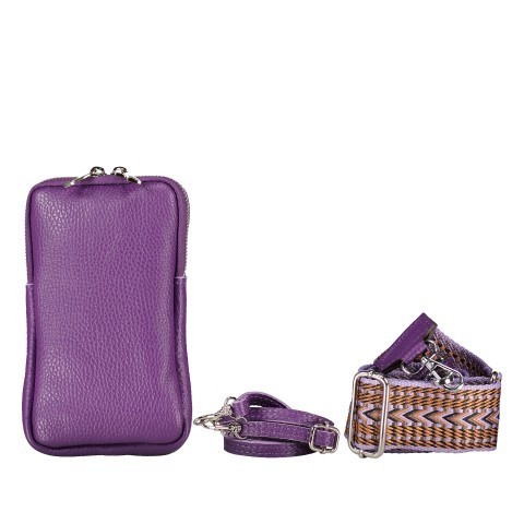 Umhängetasche Handytasche mit austauschbaren Riemen und Silberfittings  Lila