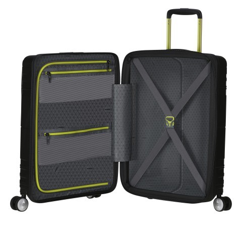 American Tourister Handgepack Trolley Hello Cabin Spinner 55 Expandable Coated Black Lime