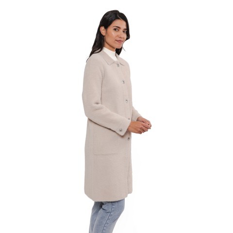 Strickjacke Beige Hallhuber Strickmantel Elda Rino Pelle Strickmantel  Cardigan Elda Größe L Stone