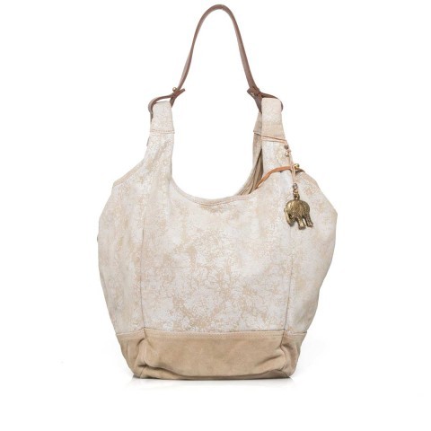 Anokhi Beuteltasche Cheyenne Suede Metallic Offwhite