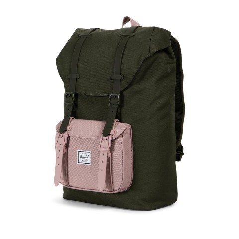 Herschel Rucksack Little America Medium Rubber Straps Volumen 14 Liter Forest Night Ash Rose