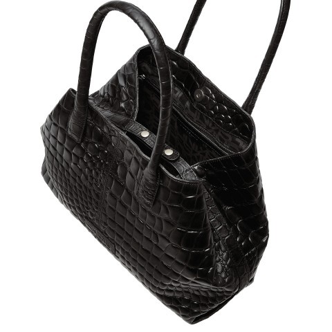 Damen Handtasche Tasche Kroko Schwarz Shopper Chelsea Shopper M