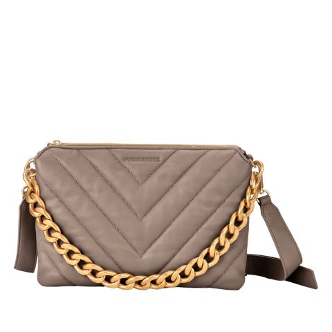 Les Visionnaires Umhangetasche Clutch Quilting Vera Silky Leather Taupe Brown