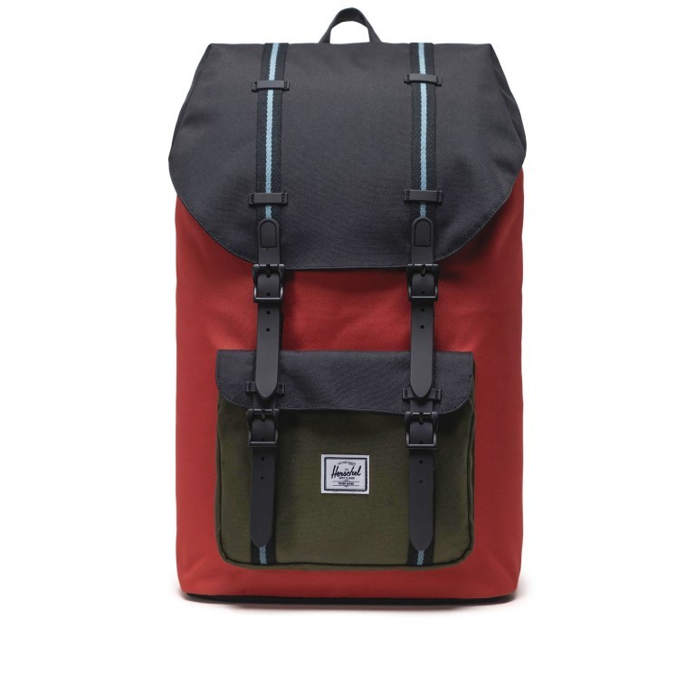 Rucksack Little America Rubber Straps Volumen 23 Liter Chili-Black-Ivy Green-Storm, Farbe: orange, Marke: Herschel, EAN: 0828432560448, Abmessungen in cm: 28x50x17, Bild 1 von 5