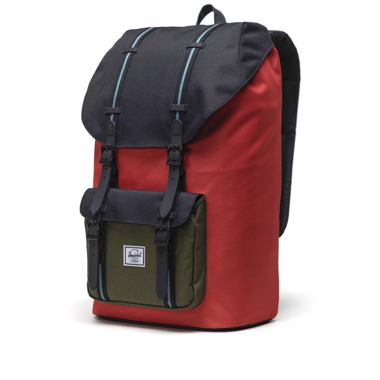 Rucksack Little America Rubber Straps Volumen 23 Liter Chili-Black-Ivy Green-Storm, Farbe: orange, Marke: Herschel, EAN: 0828432560448, Abmessungen in cm: 28x50x17, Bild 2 von 5