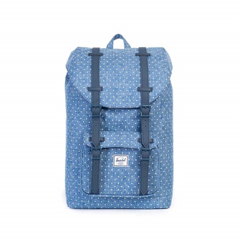 Rucksack Little America Medium einfarbig Volumen 14 Liter Limoges Crosshatch White Polka Dot, Farbe: blau/petrol, weiß, Marke: Herschel, EAN: 0828432083725, Abmessungen in cm: 28x43x12, Bild 1 von 4