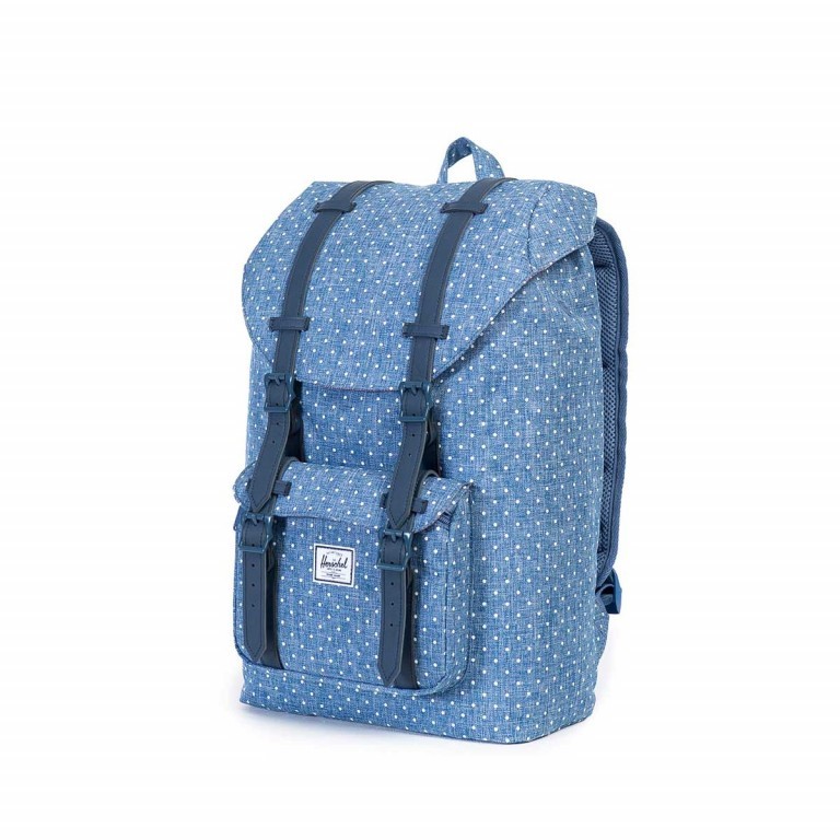 Rucksack Little America Medium einfarbig Volumen 14 Liter Limoges Crosshatch White Polka Dot, Farbe: blau/petrol, weiß, Marke: Herschel, EAN: 0828432083725, Abmessungen in cm: 28x43x12, Bild 2 von 4