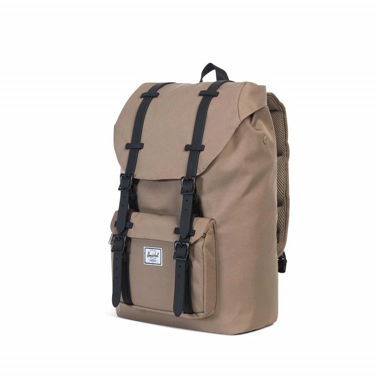 Rucksack Little America Medium Rubber Straps Volumen 14 Liter Lead Green Black Rubber, Farbe: schwarz, taupe/khaki, Marke: Herschel, EAN: 0828432092703, Abmessungen in cm: 28x43x12, Bild 2 von 4