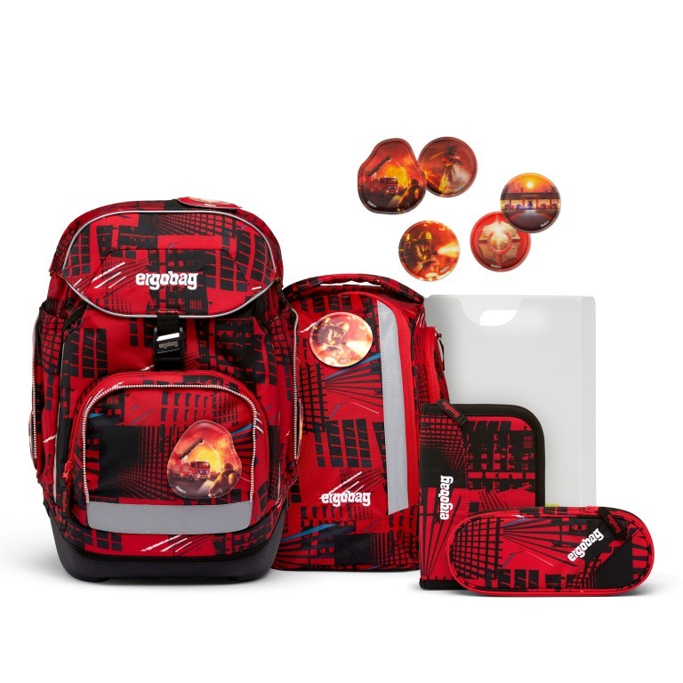 Schulranzen Pack Set 6-teilig AlarmBärreitschaft, Farbe: rot/weinrot, Marke: Ergobag, EAN: 4057081176809, Abmessungen in cm: 28x40x25, Bild 1 von 6