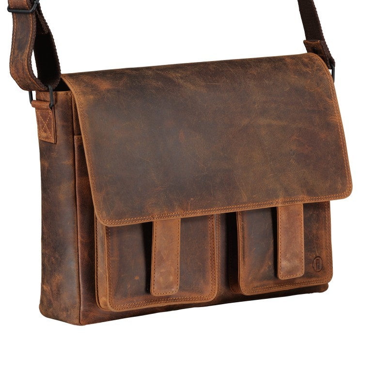 Kuriertasche Huntsville Henrik mit Laptopfach 15 Zoll Natur, Farbe: cognac, Marke: Hausfelder Manufaktur, EAN: 4065646012516, Abmessungen in cm: 38x31x11, Bild 2 von 6