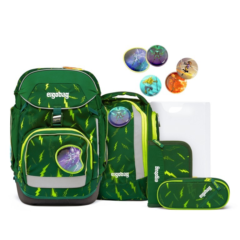Schulranzen Pack Lumi Set 6-teilig Bärtastisch, Farbe: grün/oliv, Marke: Ergobag, EAN: 4057081176816, Abmessungen in cm: 28x40x25, Bild 1 von 5