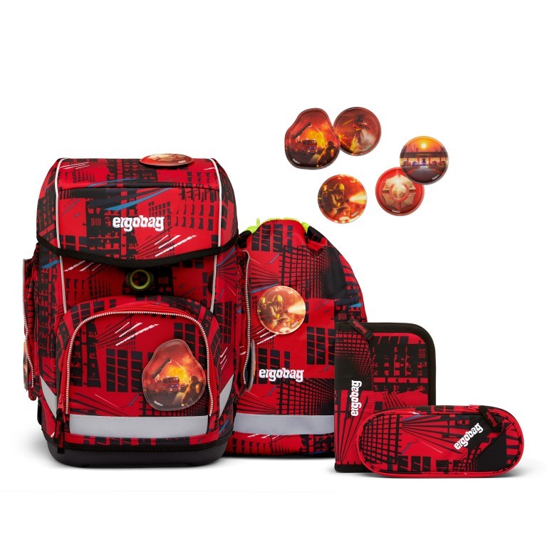 Schulranzen Cubo Set 5-teilig AlarmBärreitschaft, Farbe: rot/weinrot, Marke: Ergobag, EAN: 4057081177158, Abmessungen in cm: 28x40x25, Bild 1 von 6