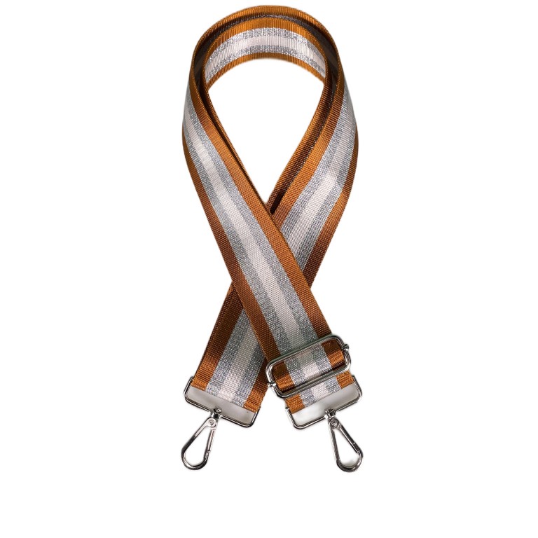 Schulterriemen Stripe Metallic Silberkarabiner Cognac, Farbe: grau, Marke: Hausfelder Manufaktur, EAN: 4065646018655, Bild 1 von 2