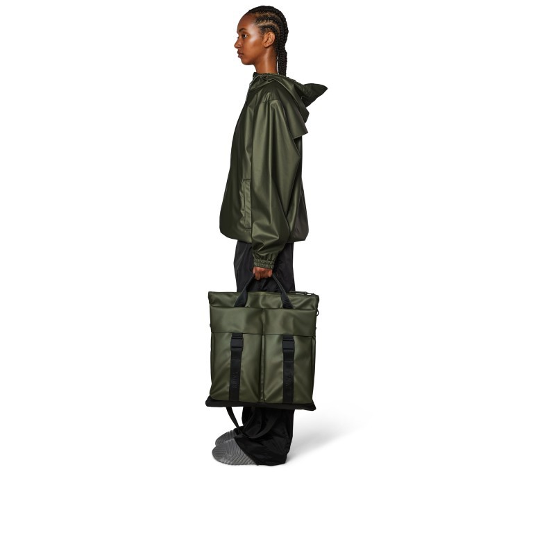 Handtasche Trail Tote Bag mit Laptopfach 16 Zoll Evergreen, Farbe: grün/oliv, Marke: Rains, EAN: 5711747537746, Abmessungen in cm: 42x46x2.5, Bild 3 von 6