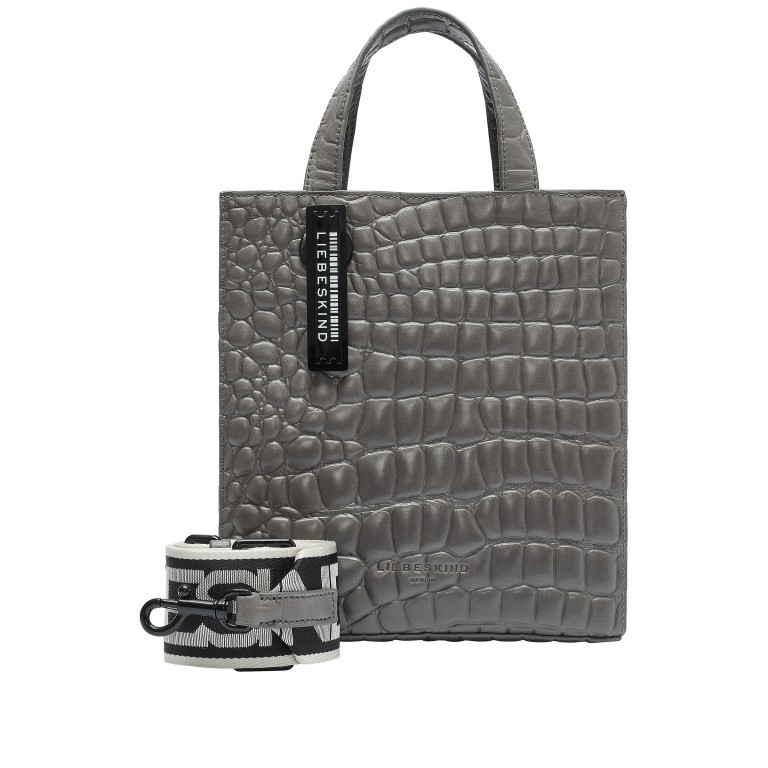 Handtasche Paper Bag Tote S Waxy Kroko Rock, Farbe: grau, Marke: Liebeskind Berlin, EAN: 4099593109814, Abmessungen in cm: 22x25x12, Bild 1 von 5