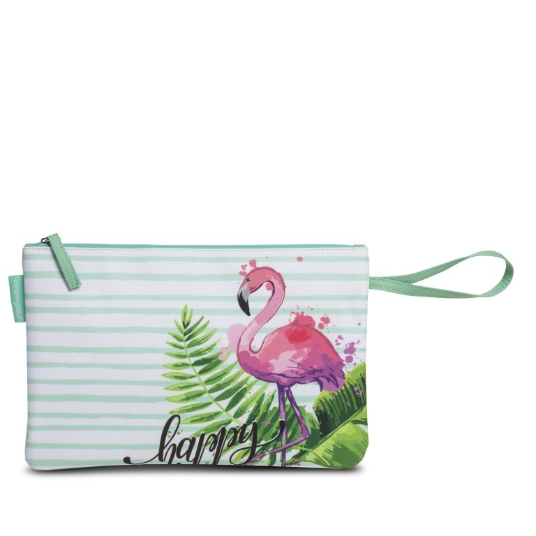 Kulturbeutel Bikini Bag Flamingo, Farbe: grün/oliv, Marke: Fabrizio, Abmessungen in cm: 30x20x1, Bild 1 von 1