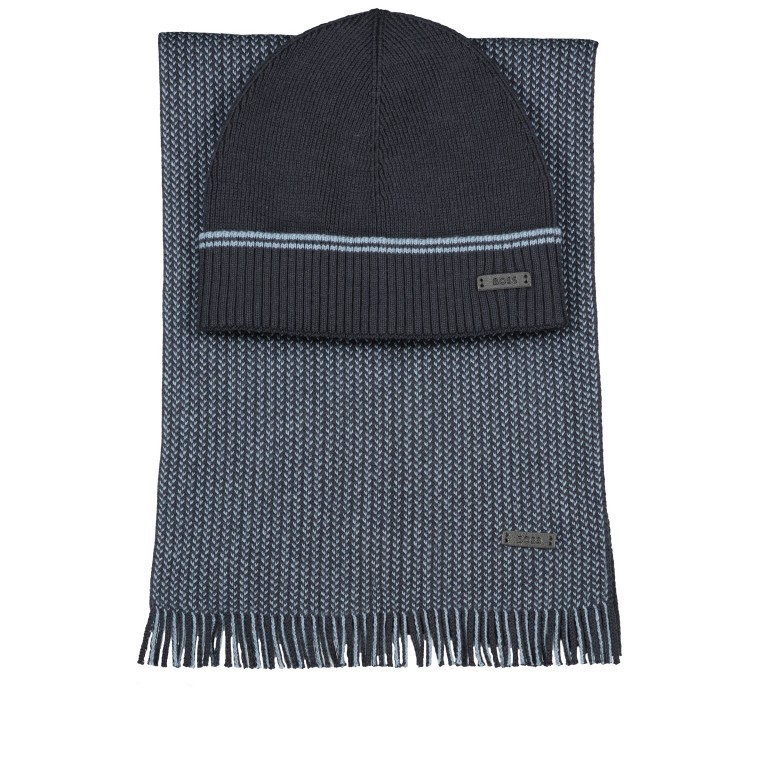 Mütze und Schal Mind zweiteiliges Geschenkset Dark Blue, Farbe: blau/petrol, Marke: Boss, EAN: 4063538780154, Abmessungen in cm: 25x180x0, Bild 1 von 4