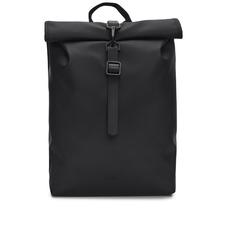 Rucksack Rolltop Mini Black, Farbe: schwarz, Marke: Rains, EAN: 5711747561093, Abmessungen in cm: 28x38x12, Bild 1 von 4