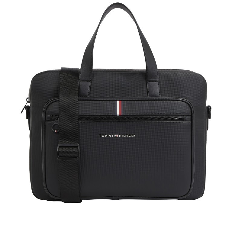 Aktentasche Essential Computer Bag mit Piqué-Struktur Black, Farbe: schwarz, Marke: Tommy Hilfiger, EAN: 8720645293071, Abmessungen in cm: 38x28x10, Bild 1 von 4