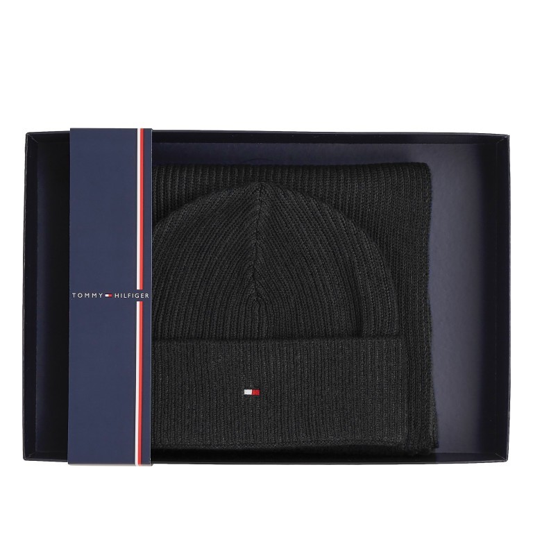 Mütze und Schal zweiteiliges Geschenkset Black, Farbe: schwarz, Marke: Tommy Hilfiger, EAN: 8720645287940, Bild 1 von 3