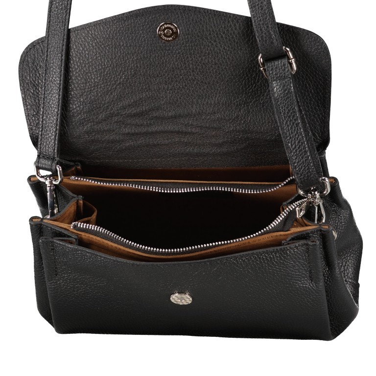 Umhängetasche mit zwei Schulterriemen Schwarz, Farbe: schwarz, Marke: Hausfelder Manufaktur, EAN: 4065646016965, Abmessungen in cm: 27.5x16x12, Bild 6 von 6