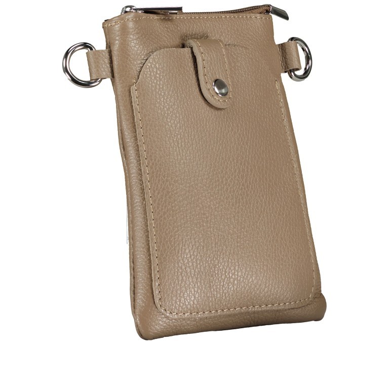 Umhängetasche / Handytasche mit austauschbaren Riemen und Silberfittings Taupe, Farbe: taupe/khaki, Marke: Hausfelder Manufaktur, EAN: 4065646017160, Abmessungen in cm: 14.5x20.5x1, Bild 2 von 6