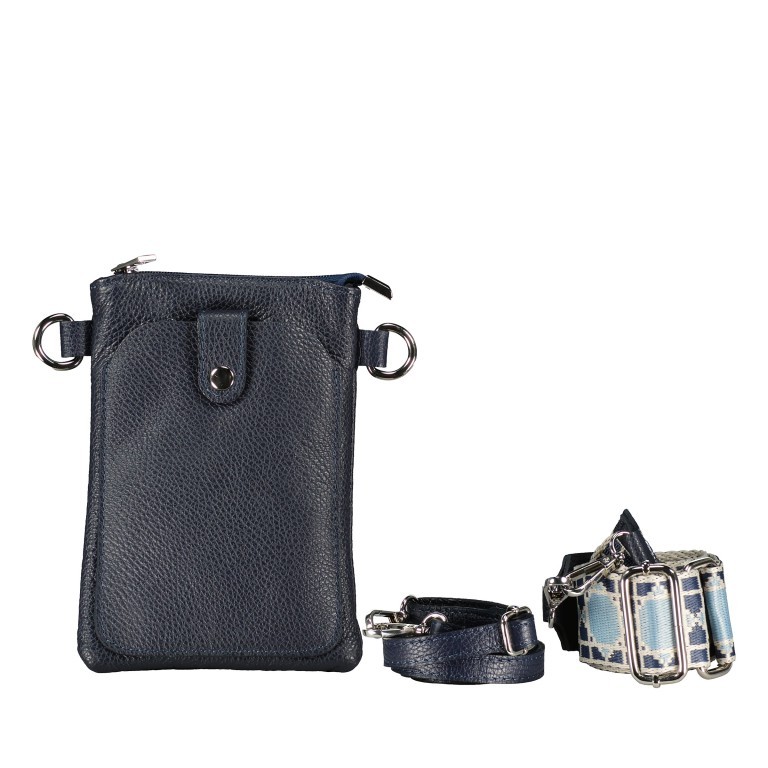 Umhängetasche / Handytasche mit austauschbaren Riemen Dunkelblau, Farbe: blau/petrol, Marke: Hausfelder Manufaktur, EAN: 4065646017320, Abmessungen in cm: 14.5x20.5x1, Bild 1 von 6