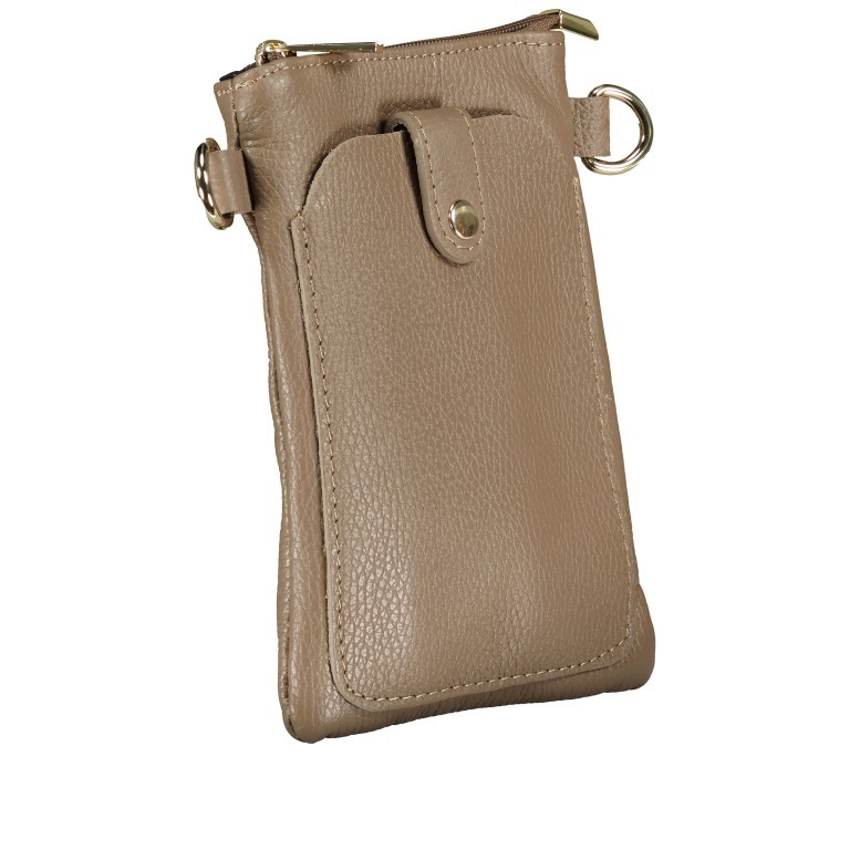 Umhängetasche / Handytasche mit austauschbaren Riemen und Goldfittings Taupe, Farbe: taupe/khaki, Marke: Hausfelder Manufaktur, EAN: 4065646017344, Abmessungen in cm: 14.5x20.5x1, Bild 2 von 6