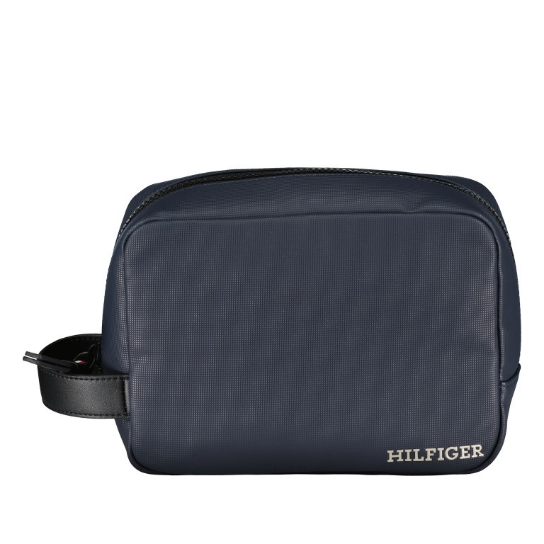 Kulturbeutel Monotype Washbag mit Piqué-Struktur Space Blue, Farbe: blau/petrol, Marke: Tommy Hilfiger, EAN: 8720645811237, Abmessungen in cm: 22x15.5x8, Bild 1 von 5