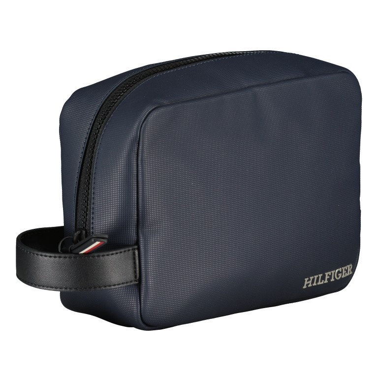 Kulturbeutel Monotype Washbag mit Piqué-Struktur Space Blue, Farbe: blau/petrol, Marke: Tommy Hilfiger, EAN: 8720645811237, Abmessungen in cm: 22x15.5x8, Bild 2 von 5