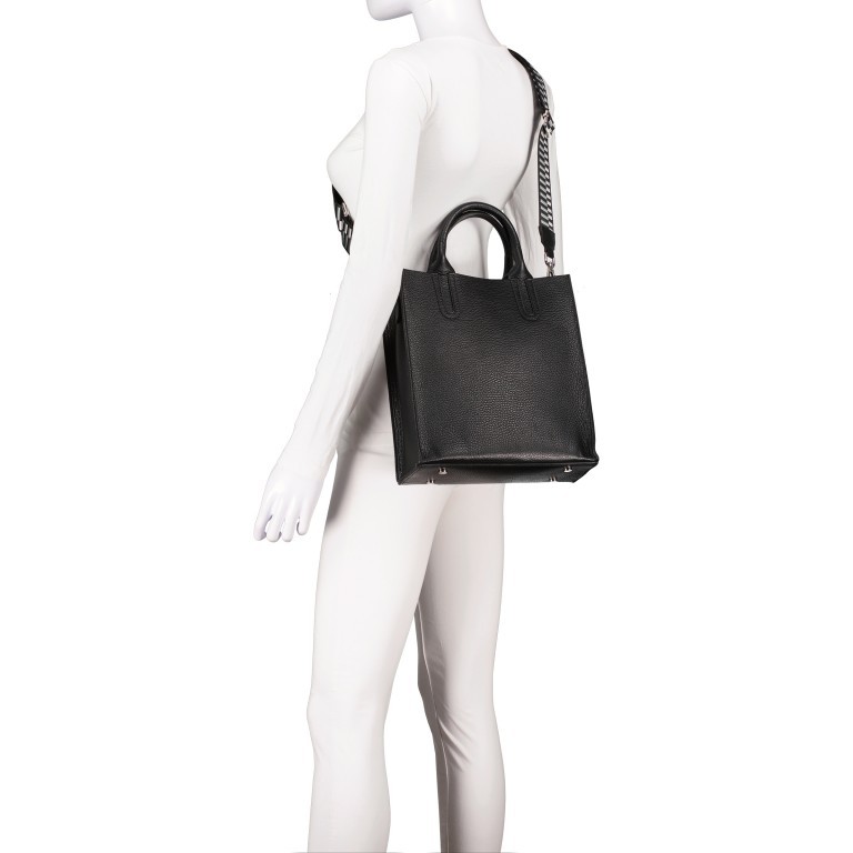 Tasche mit zwei Schulterriemen Schwarz, Farbe: schwarz, Marke: Hausfelder Manufaktur, EAN: 4065646017917, Abmessungen in cm: 26x28x10, Bild 6 von 7