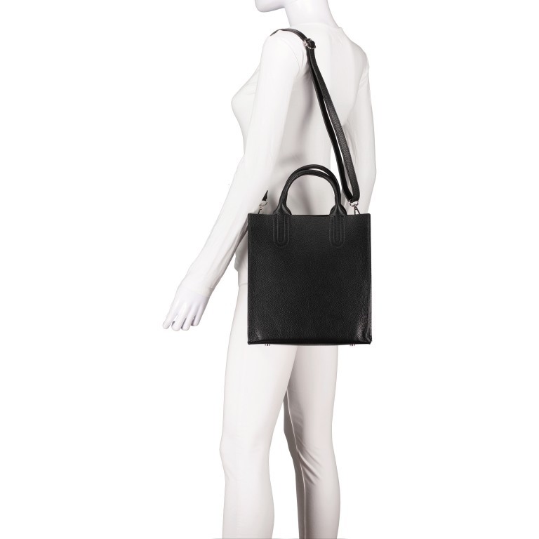 Tasche mit zwei Schulterriemen Schwarz, Farbe: schwarz, Marke: Hausfelder Manufaktur, EAN: 4065646017917, Abmessungen in cm: 26x28x10, Bild 5 von 7