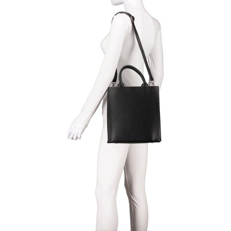 Handtasche mit zwei Schulterriemen Schwarz, Farbe: schwarz, Marke: Hausfelder Manufaktur, EAN: 4065646017924, Abmessungen in cm: 26x28x10, Bild 5 von 7
