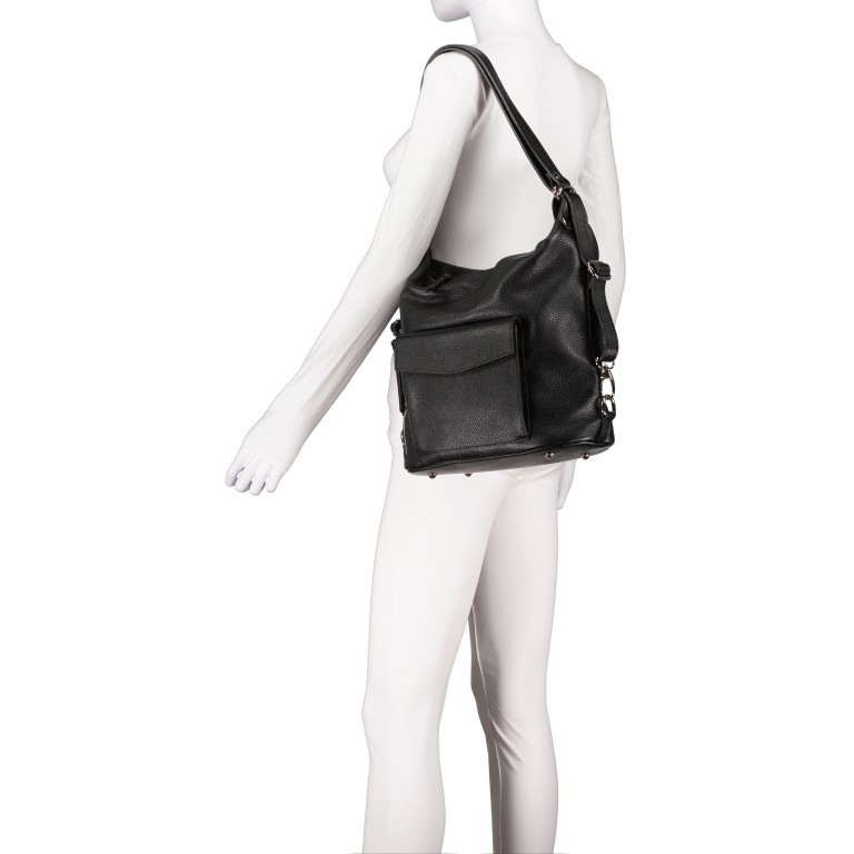 Rucksack / Beuteltasche Schwarz, Farbe: schwarz, Marke: Hausfelder Manufaktur, EAN: 4065646018112, Abmessungen in cm: 30.5x28.5x13.5, Bild 4 von 6