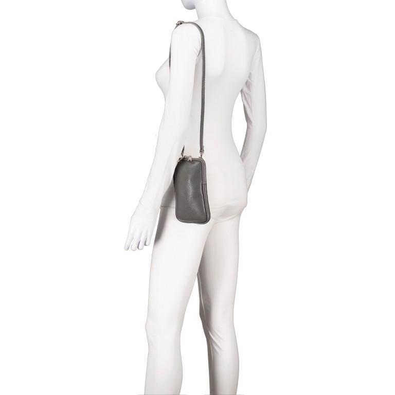 Umhängetasche / Handytasche mit austauschbaren Riemen und Silberfittings Anthra, Farbe: anthrazit, Marke: Hausfelder Manufaktur, EAN: 4065646018242, Abmessungen in cm: 11x17.5x2, Bild 4 von 6