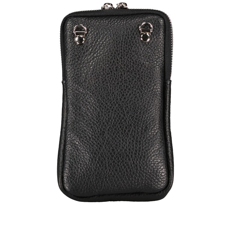 Umhängetasche / Handytasche mit austauschbaren Riemen und Silberfittings Schwarz, Farbe: schwarz, Marke: Hausfelder Manufaktur, EAN: 4065646018259, Abmessungen in cm: 11x17.5x2, Bild 3 von 6