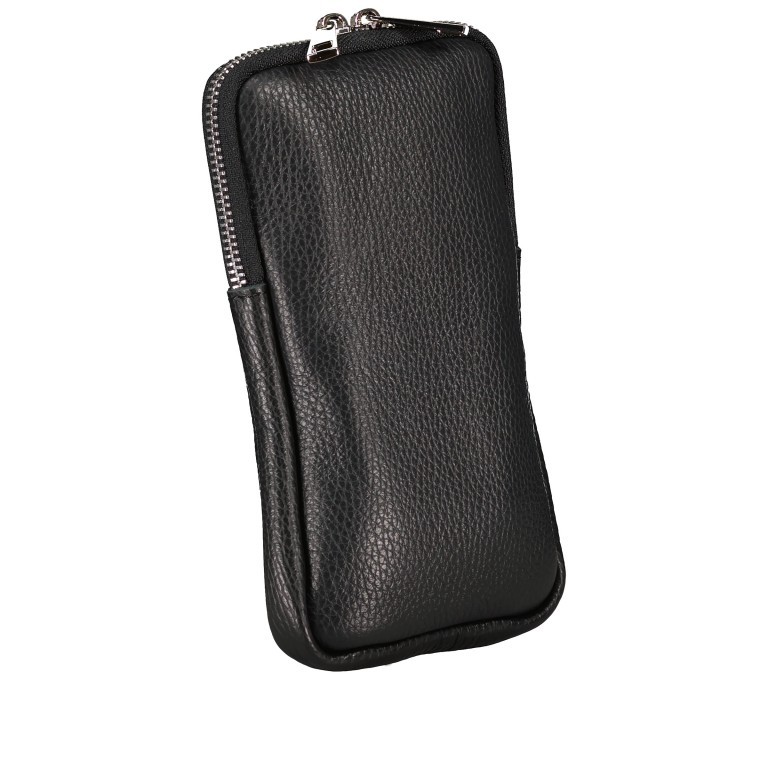 Umhängetasche / Handytasche mit austauschbaren Riemen und Silberfittings Schwarz, Farbe: schwarz, Marke: Hausfelder Manufaktur, EAN: 4065646018280, Abmessungen in cm: 11x17.5x2, Bild 2 von 6