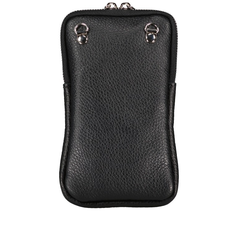 Umhängetasche / Handytasche mit austauschbaren Riemen und Silberfittings Schwarz, Farbe: schwarz, Marke: Hausfelder Manufaktur, EAN: 4065646018280, Abmessungen in cm: 11x17.5x2, Bild 3 von 6