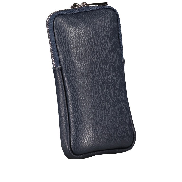 Umhängetasche / Handytasche mit austauschbaren Riemen und Silberfittings Dunkelblau, Farbe: blau/petrol, Marke: Hausfelder Manufaktur, EAN: 4065646018297, Abmessungen in cm: 11x17.5x2, Bild 2 von 6