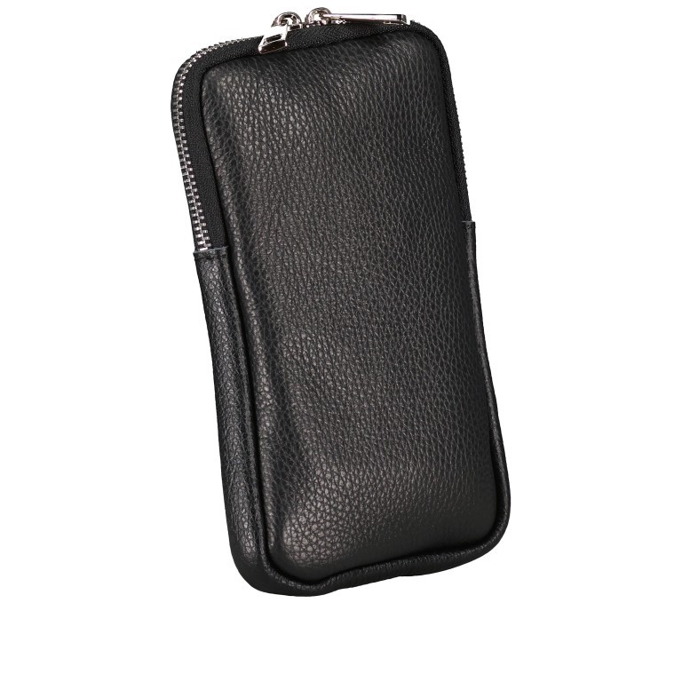 Umhängetasche / Handytasche mit austauschbaren Riemen und Silberfittings Schwarz, Farbe: schwarz, Marke: Hausfelder Manufaktur, EAN: 4065646018303, Abmessungen in cm: 11x17.5x2, Bild 2 von 6