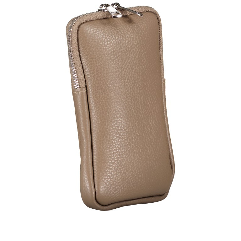 Umhängetasche / Handytasche mit austauschbaren Riemen und Silberfittings Taupe, Farbe: taupe/khaki, Marke: Hausfelder Manufaktur, EAN: 4065646018310, Abmessungen in cm: 11x17.5x2, Bild 2 von 6
