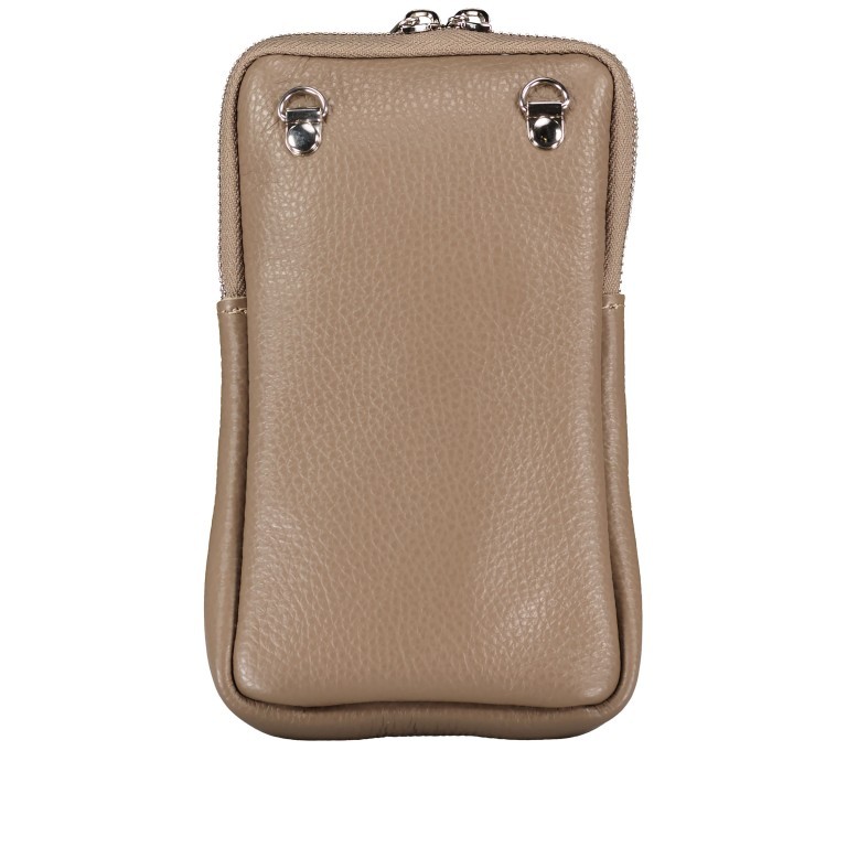 Umhängetasche / Handytasche mit austauschbaren Riemen und Silberfittings Taupe, Farbe: taupe/khaki, Marke: Hausfelder Manufaktur, EAN: 4065646018310, Abmessungen in cm: 11x17.5x2, Bild 3 von 6