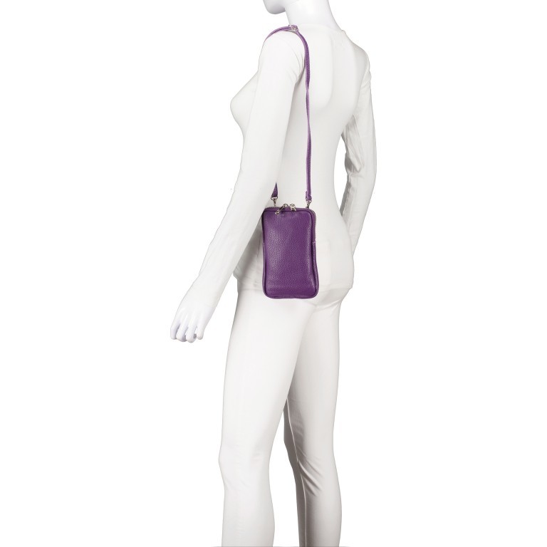 Umhängetasche / Handytasche mit austauschbaren Riemen und Silberfittings Lila, Farbe: flieder/lila, Marke: Hausfelder Manufaktur, EAN: 4065646018372, Abmessungen in cm: 11x17.5x2, Bild 4 von 6