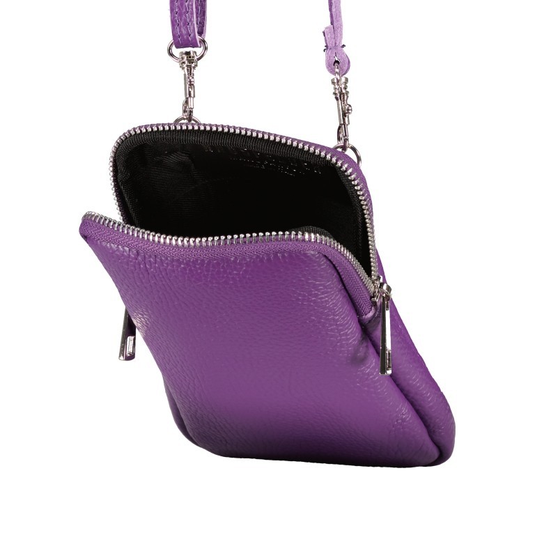 Umhängetasche / Handytasche mit austauschbaren Riemen und Silberfittings Lila, Farbe: flieder/lila, Marke: Hausfelder Manufaktur, EAN: 4065646018372, Abmessungen in cm: 11x17.5x2, Bild 6 von 6