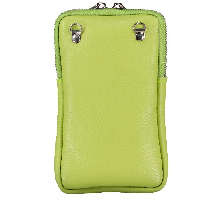 Umhängetasche / Handytasche mit austauschbaren Riemen und Silberfittings Hellgrün, Farbe: grün/oliv, Marke: Hausfelder Manufaktur, EAN: 4065646018389, Abmessungen in cm: 11x17.5x2, Bild 3 von 6
