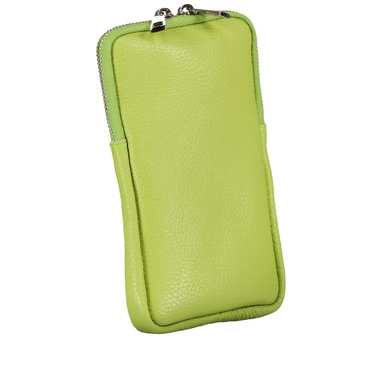 Umhängetasche / Handytasche mit austauschbaren Riemen und Silberfittings Hellgrün, Farbe: grün/oliv, Marke: Hausfelder Manufaktur, EAN: 4065646018389, Abmessungen in cm: 11x17.5x2, Bild 2 von 6