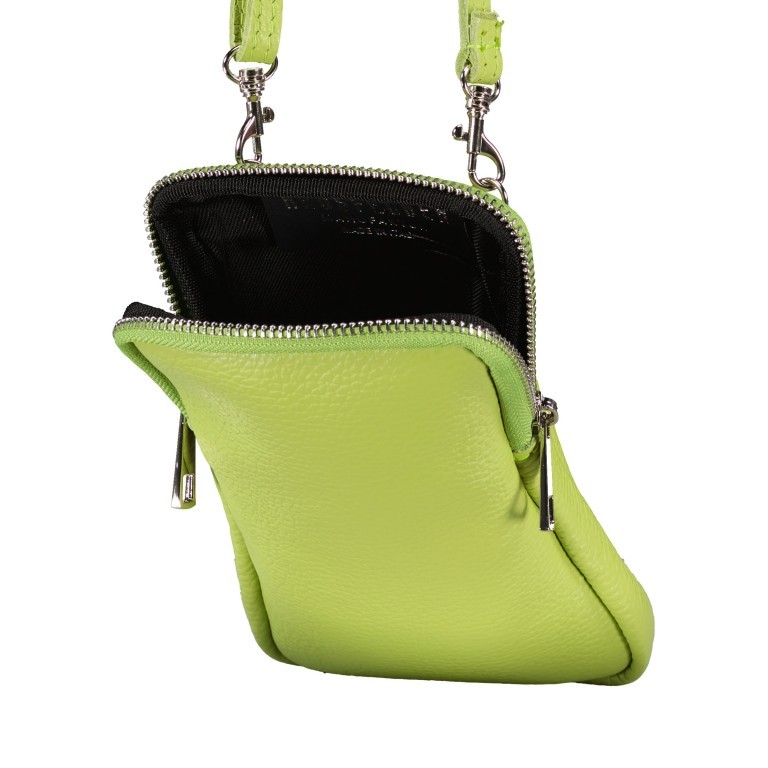 Umhängetasche / Handytasche mit austauschbaren Riemen und Silberfittings Hellgrün, Farbe: grün/oliv, Marke: Hausfelder Manufaktur, EAN: 4065646018389, Abmessungen in cm: 11x17.5x2, Bild 6 von 6