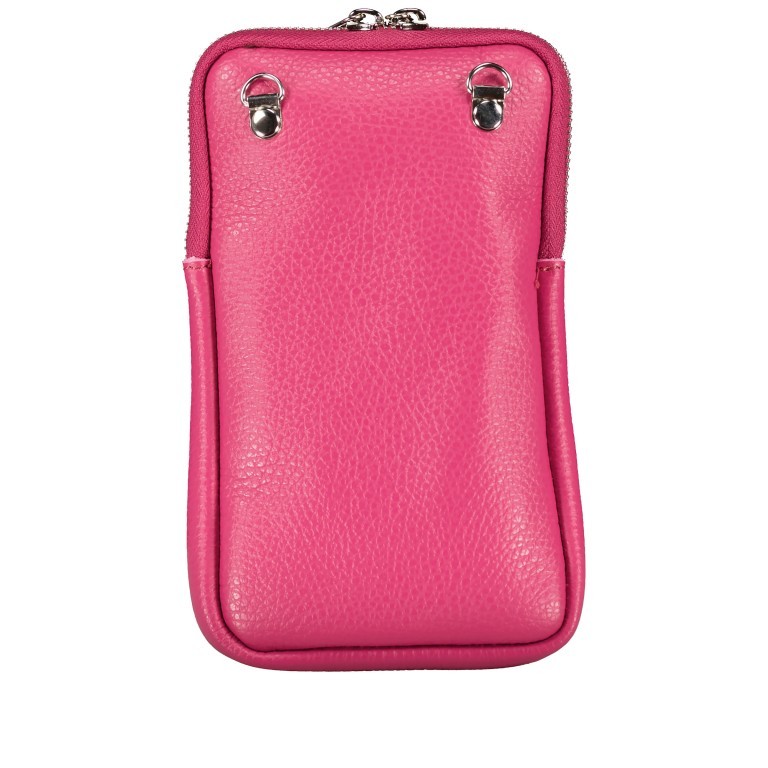 Umhängetasche / Handytasche mit austauschbaren Riemen und Silberfittings Fuchsia, Farbe: rosa/pink, Marke: Hausfelder Manufaktur, EAN: 4065646018396, Abmessungen in cm: 11x17.5x2, Bild 3 von 6