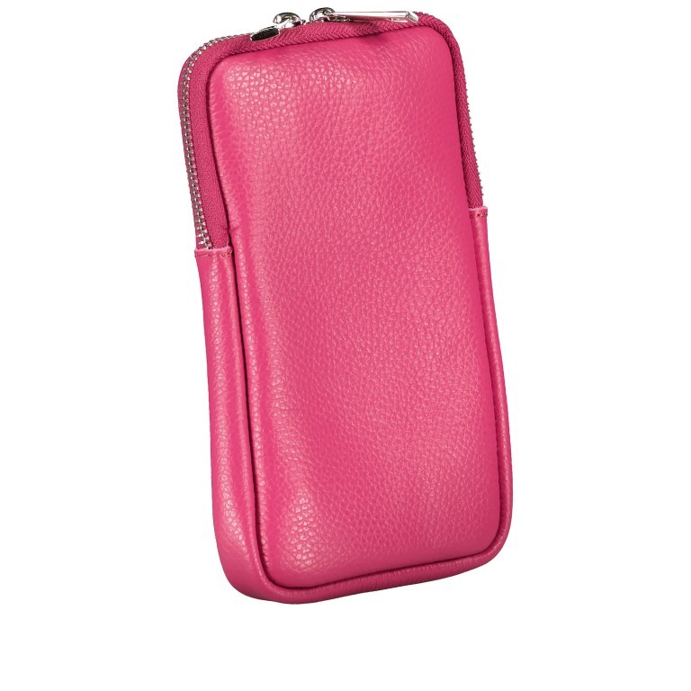 Umhängetasche / Handytasche mit austauschbaren Riemen und Silberfittings Fuchsia, Farbe: rosa/pink, Marke: Hausfelder Manufaktur, EAN: 4065646018396, Abmessungen in cm: 11x17.5x2, Bild 2 von 6